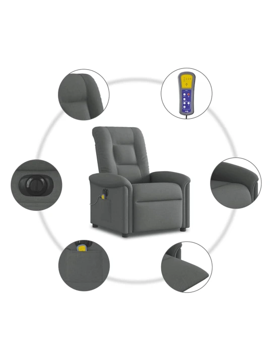 Elektrické masážní polohovací křeslo tmavě šedé textil