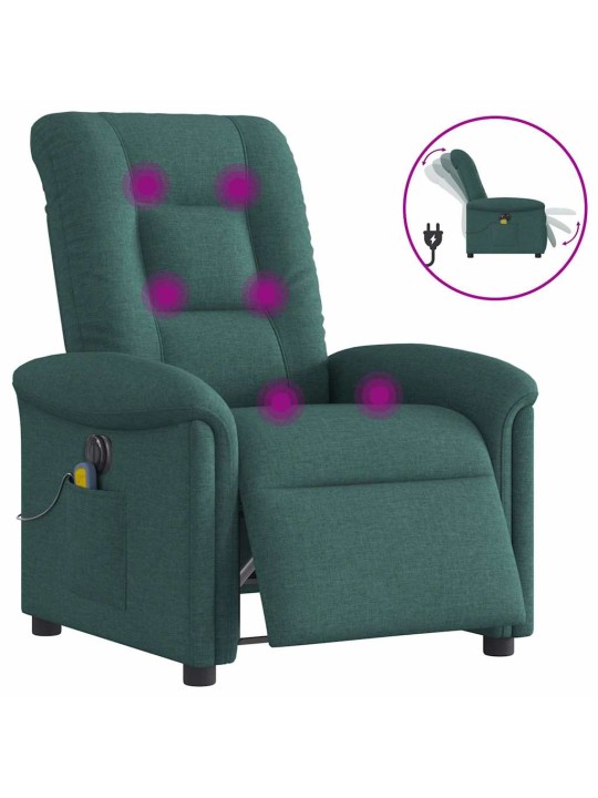 Elektrické masážní polohovací křeslo tmavě zelené textil
