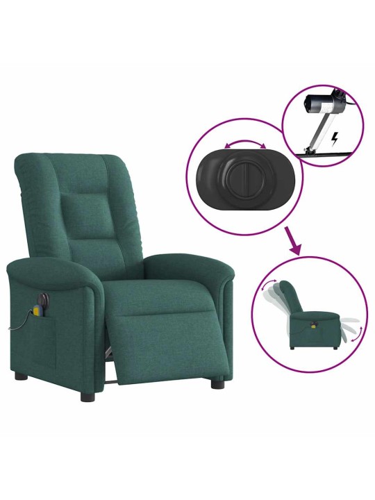Elektrické masážní polohovací křeslo tmavě zelené textil