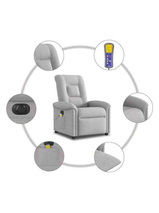 Elektrické masážní polohovací křeslo obláčkově šedé textil