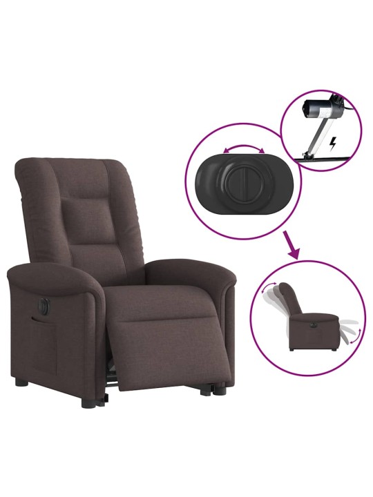 Elektrické zvedací polohovací křeslo tmavě hnědé textil
