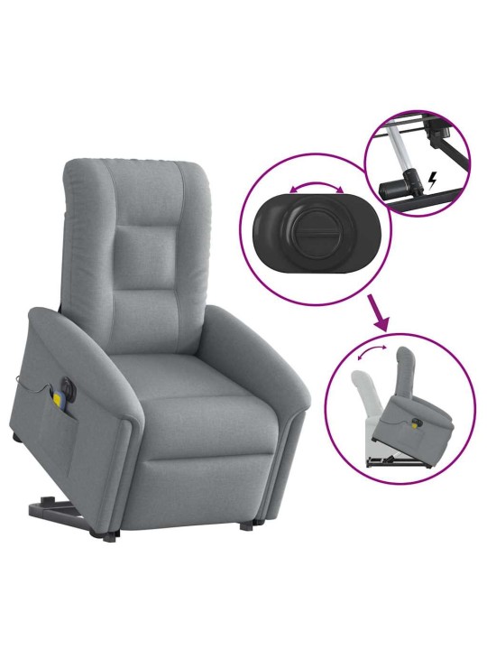 Elektrické zvedací masážní polohovací křeslo světle šedé textil