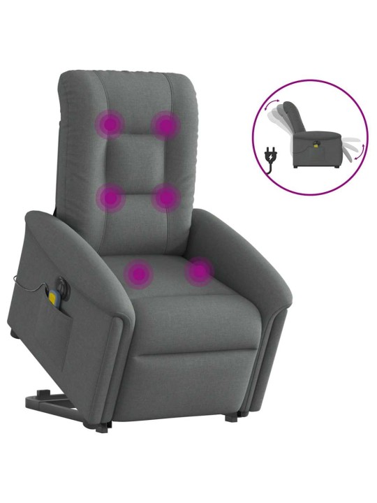 Elektrické zvedací masážní polohovací křeslo tmavě šedé textil