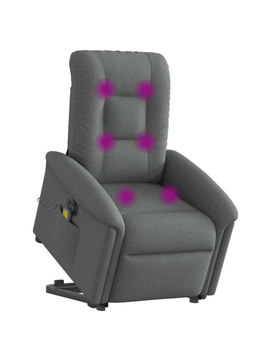 Elektrické zvedací masážní polohovací křeslo tmavě šedé textil