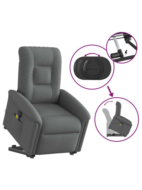 Elektrické zvedací masážní polohovací křeslo tmavě šedé textil