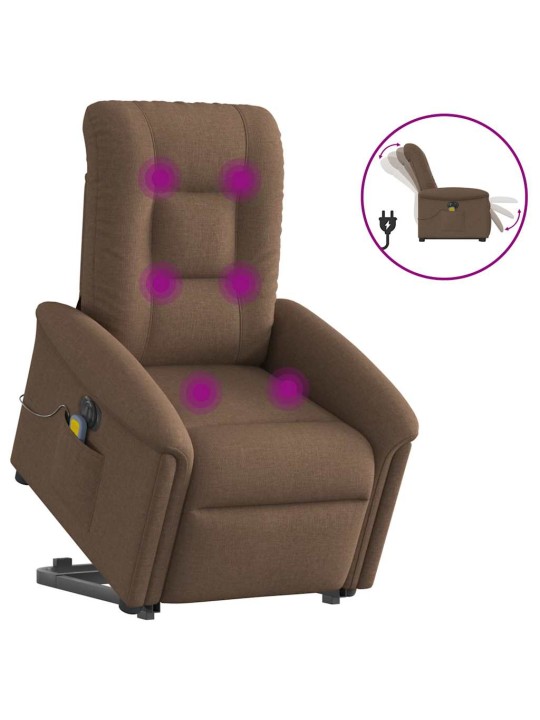 Elektrické zvedací masážní polohovací křeslo hnědé textil