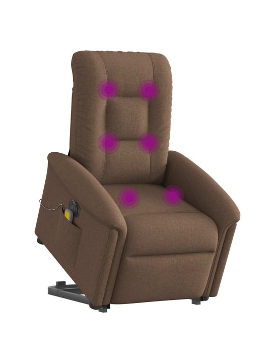 Elektrické zvedací masážní polohovací křeslo hnědé textil