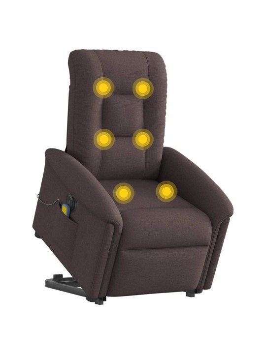 Elektrické zvedací masážní polohovací křeslo tmavě hnědé textil