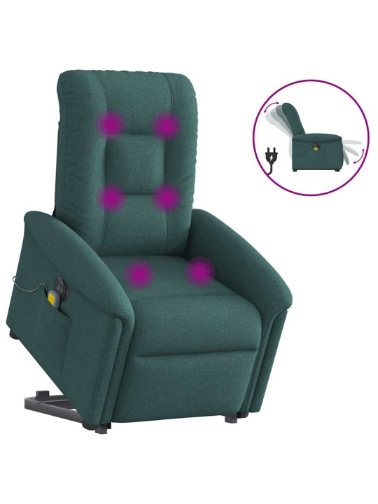 Elektrické zvedací masážní polohovací křeslo zelené textil