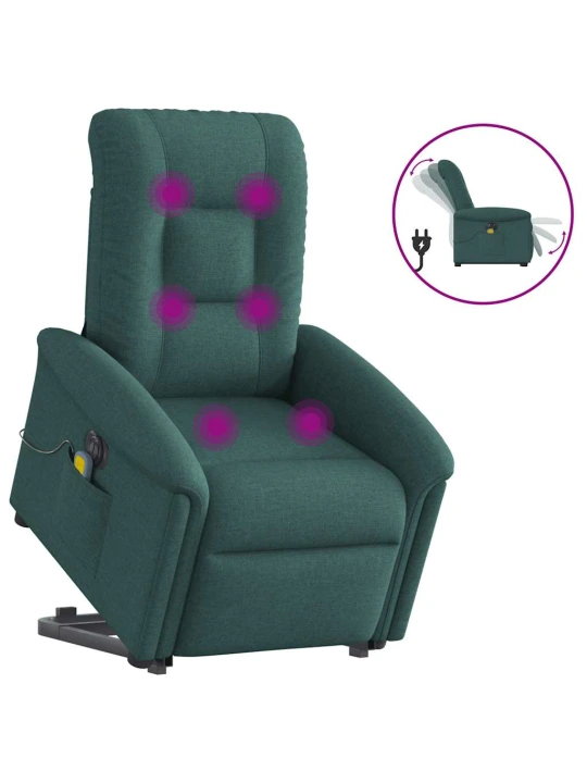 Elektrické zvedací masážní polohovací křeslo zelené textil