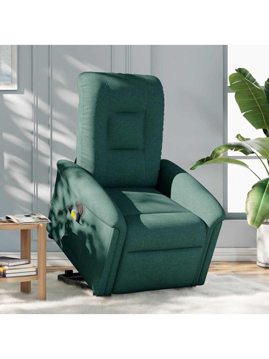 Elektrické zvedací masážní polohovací křeslo zelené textil