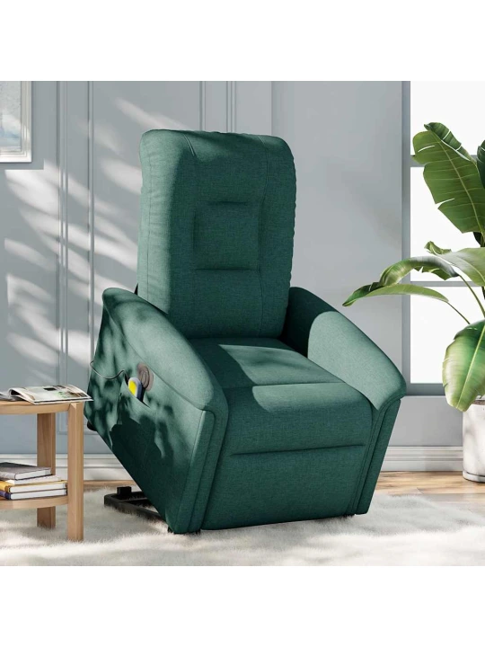 Elektrické zvedací masážní polohovací křeslo zelené textil