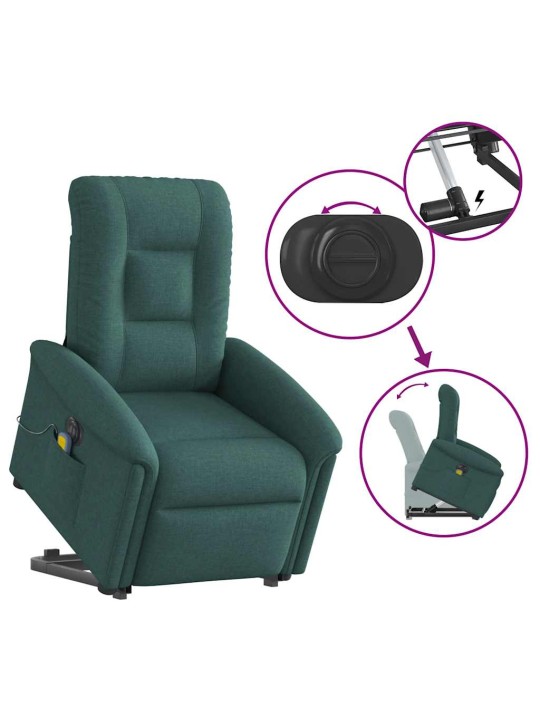 Elektrické zvedací masážní polohovací křeslo zelené textil