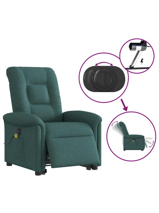 Elektrické zvedací masážní polohovací křeslo zelené textil