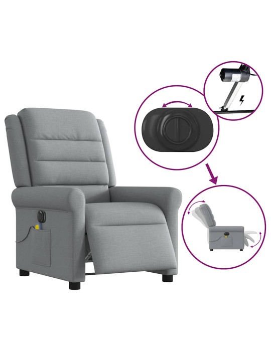 Elektrické masážní polohovací křeslo světle šedé textil