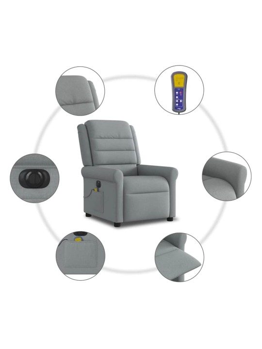 Elektrické masážní polohovací křeslo světle šedé textil