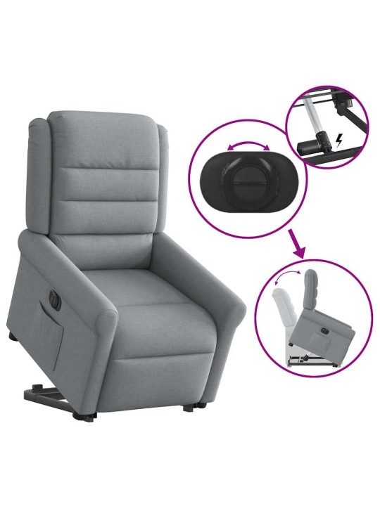 Elektrické zvedací polohovací křeslo světle šedé textil