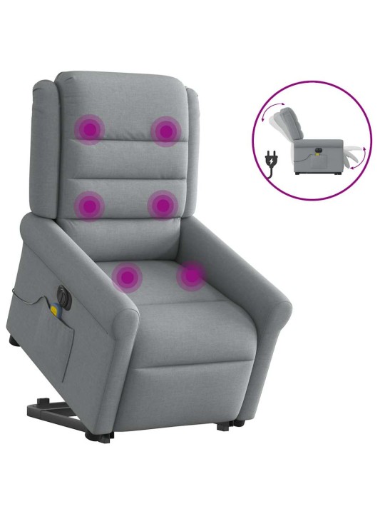 Elektrické zvedací masážní polohovací křeslo světle šedé textil