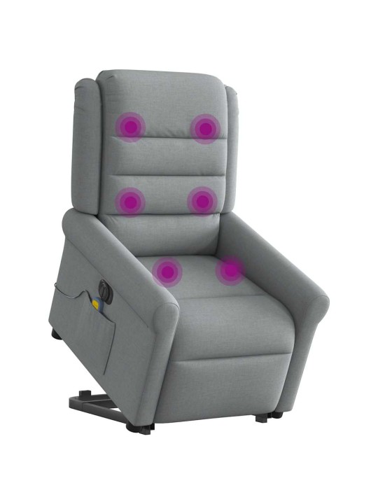 Elektrické zvedací masážní polohovací křeslo světle šedé textil