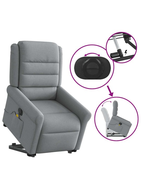 Elektrické zvedací masážní polohovací křeslo světle šedé textil