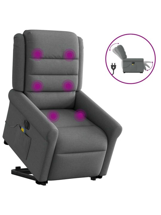 Elektrické zvedací masážní polohovací křeslo tmavě šedé textil