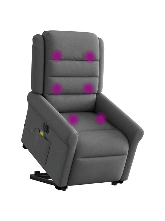 Elektrické zvedací masážní polohovací křeslo tmavě šedé textil