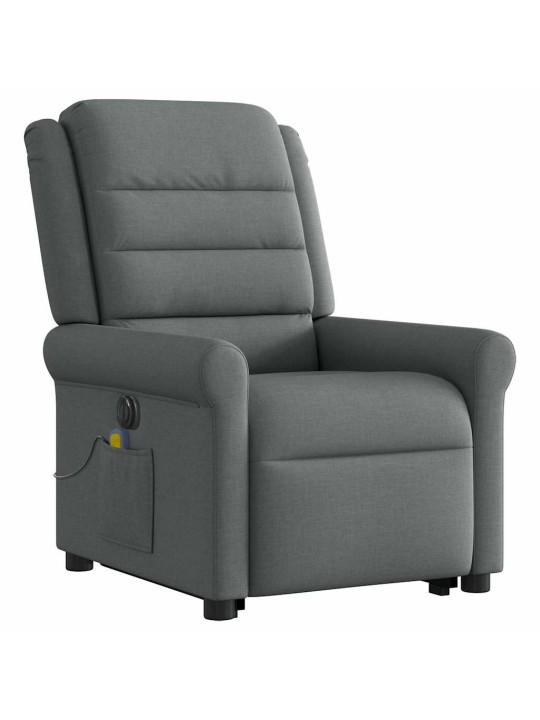 Elektrické zvedací masážní polohovací křeslo tmavě šedé textil