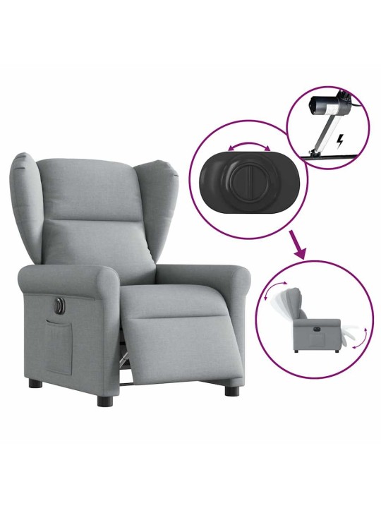Elektrické polohovací křeslo světle šedé textil