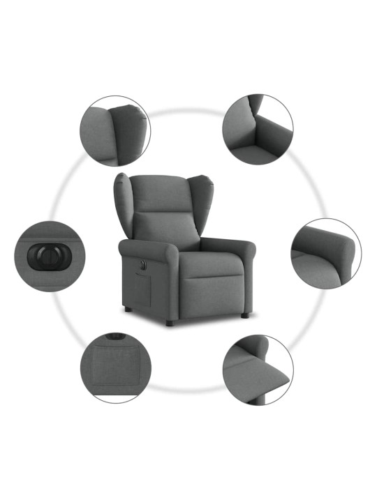 Elektrické polohovací křeslo tmavě šedé textil