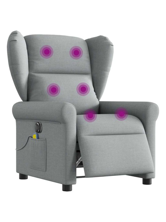 Elektrické masážní polohovací křeslo světle šedé textil