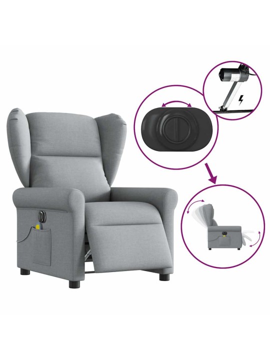 Elektrické masážní polohovací křeslo světle šedé textil