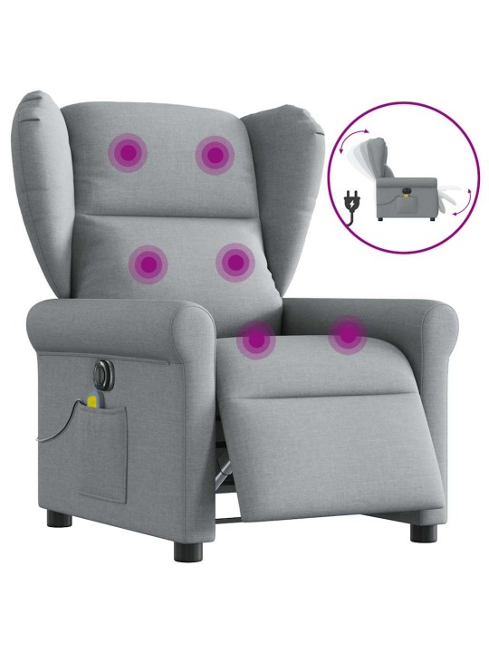 Elektrické masážní polohovací křeslo světle šedé textil