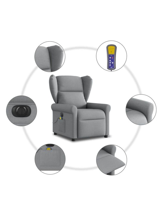 Elektrické masážní polohovací křeslo světle šedé textil