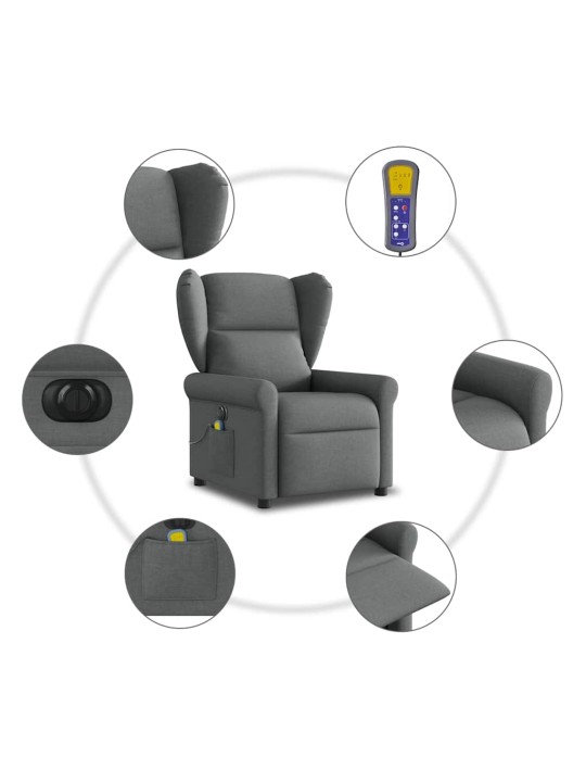 Elektrické masážní polohovací křeslo tmavě šedé textil