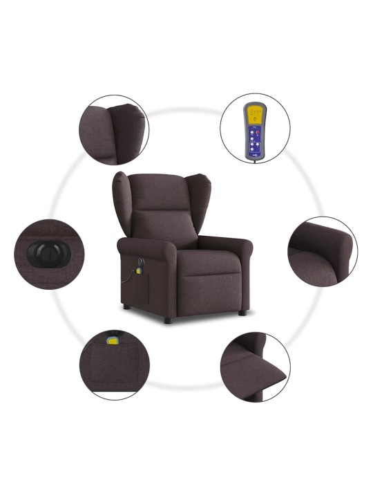 Elektrické masážní polohovací křeslo tmavě hnědé textil