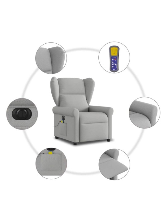 Elektrické masážní polohovací křeslo obláčkově šedé textil