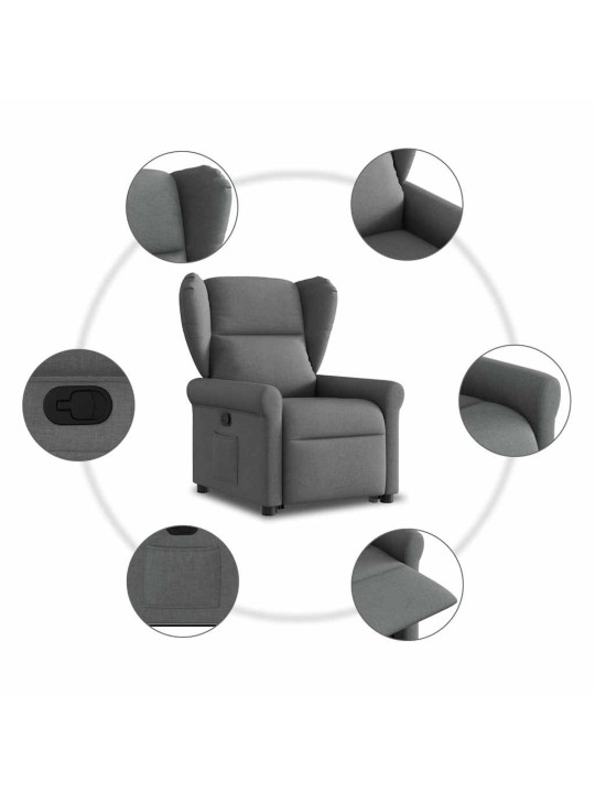Zvedací polohovací křeslo tmavě šedé textil
