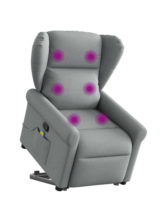 Zvedací masážní polohovací křeslo světle šedé textil