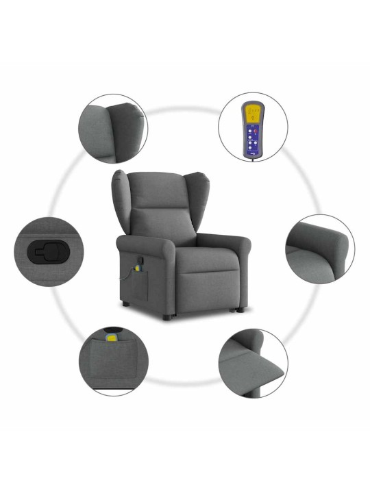 Zvedací masážní polohovací křeslo tmavě šedé textil