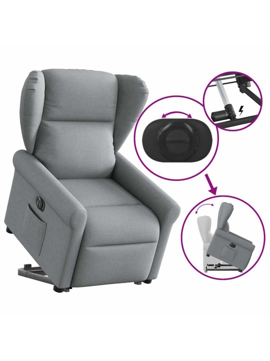 Elektrické zvedací polohovací křeslo světle šedé textil