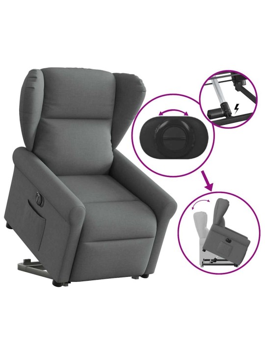 Elektrické zvedací polohovací křeslo tmavě šedé textil