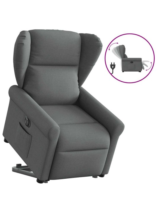 Elektrické zvedací polohovací křeslo tmavě šedé textil