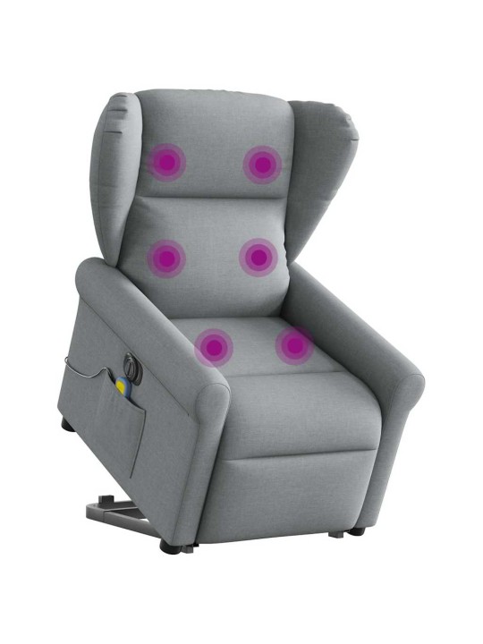 Elektrické zvedací masážní polohovací křeslo světle šedé textil
