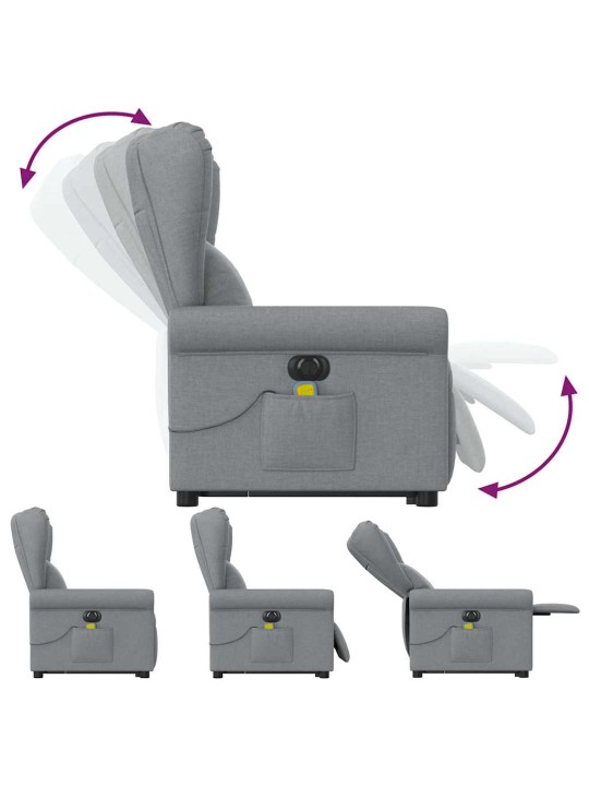 Elektrické zvedací masážní polohovací křeslo světle šedé textil
