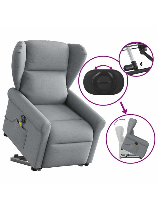 Elektrické zvedací masážní polohovací křeslo světle šedé textil