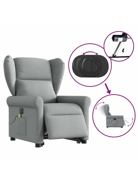 Elektrické zvedací masážní polohovací křeslo světle šedé textil