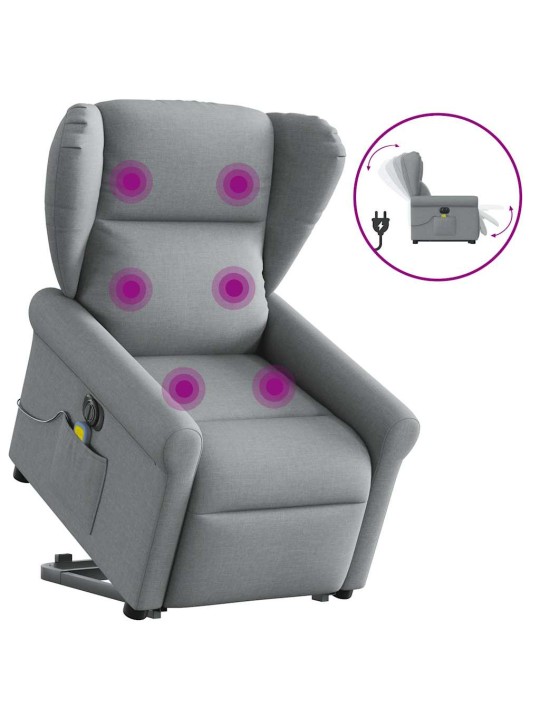 Elektrické zvedací masážní polohovací křeslo světle šedé textil