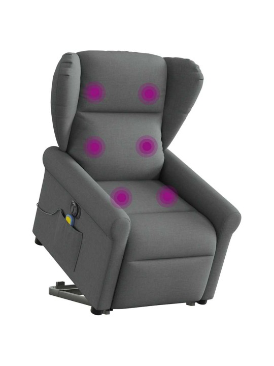 Elektrické zvedací masážní polohovací křeslo tmavě šedé textil