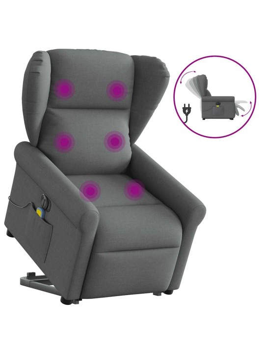 Elektrické zvedací masážní polohovací křeslo tmavě šedé textil