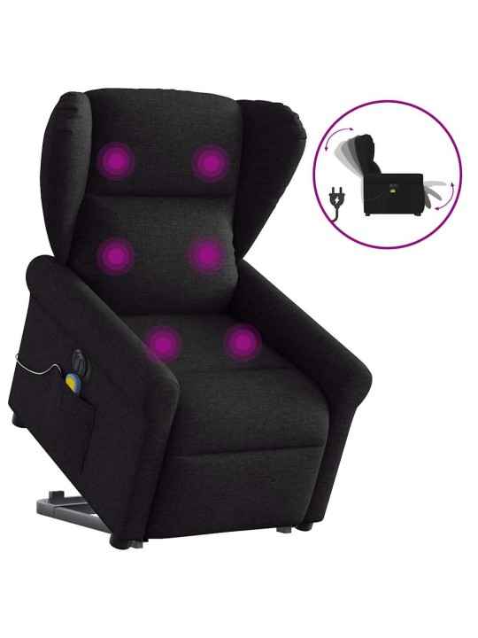 Elektrické zvedací masážní polohovací křeslo černé textil